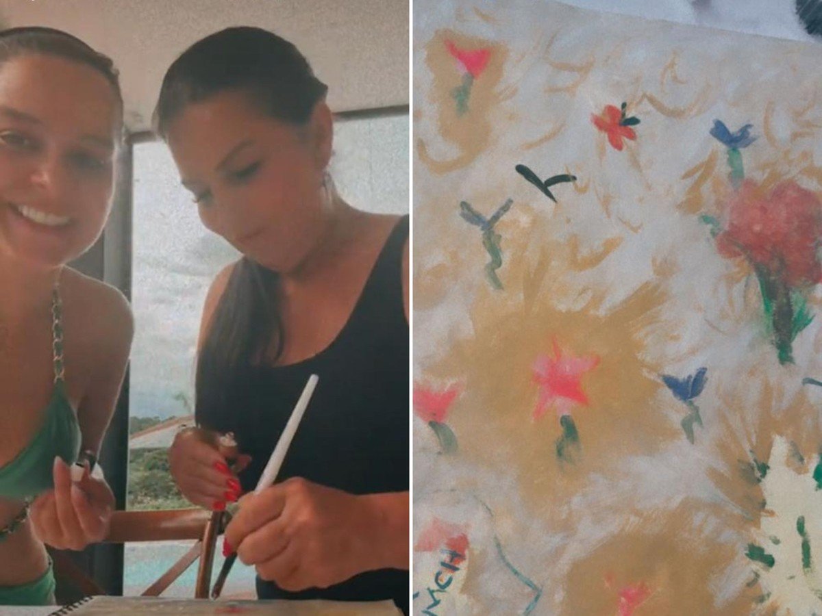 Cantora Maiara surpreende em aula de pintura: "Literalmente fazendo arte"